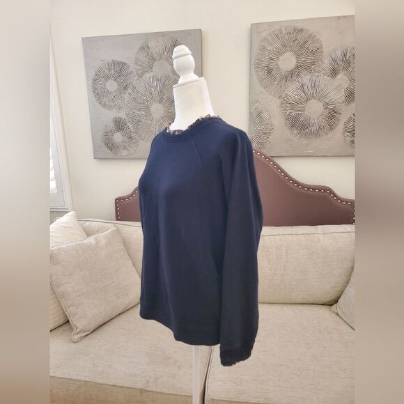 🌹 J. CREW 🌹 Woven Ruffleneck Leopard Print Pullover sweatshirt - [XL, Black] - Picture 4 of 10